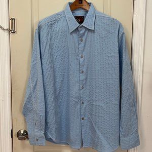 EQ Rooster Men's 2XL Long Sleeve Seersucker Button Down Shirt. Light Blue